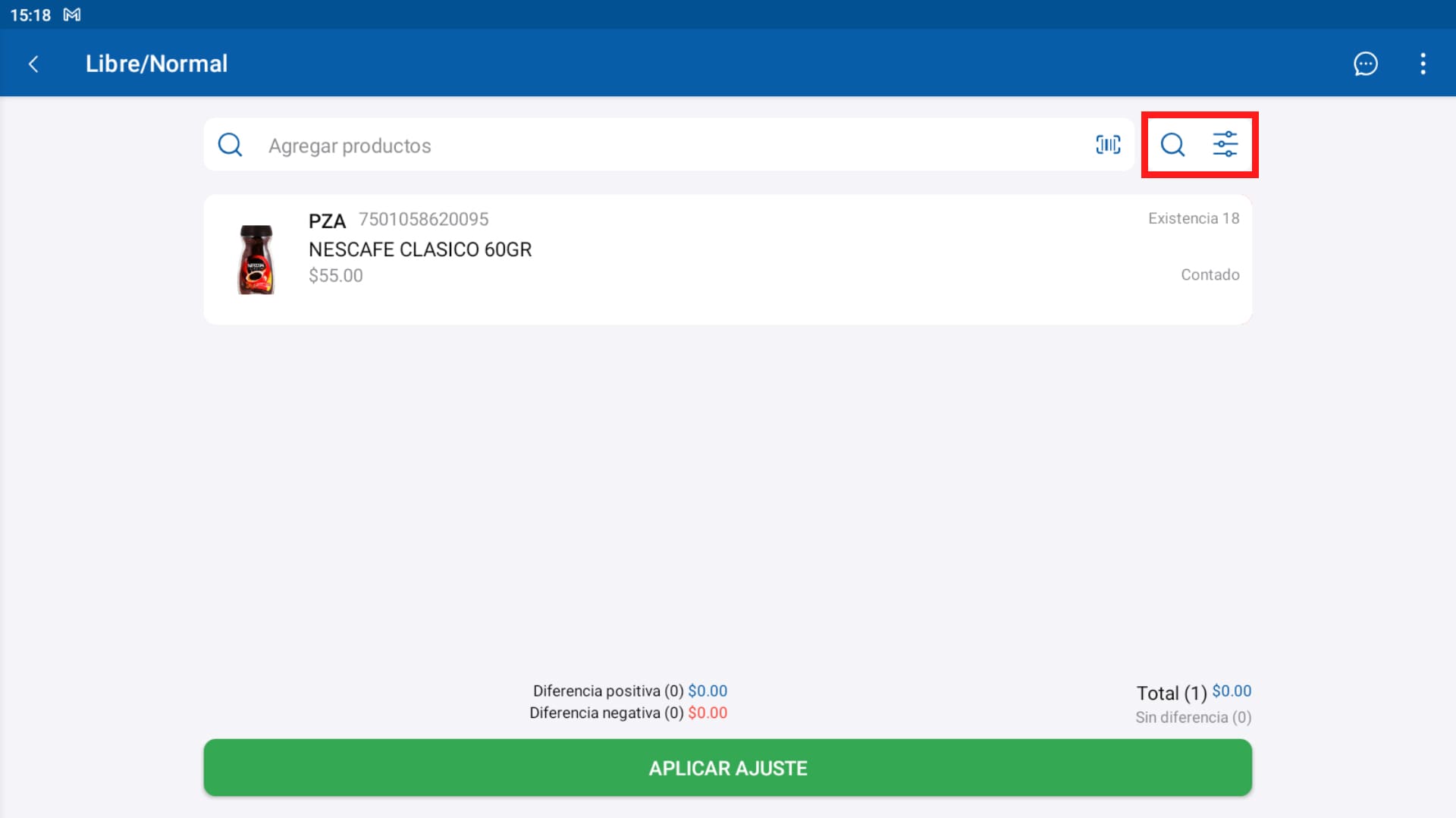 Nuevo ajuste de inventario