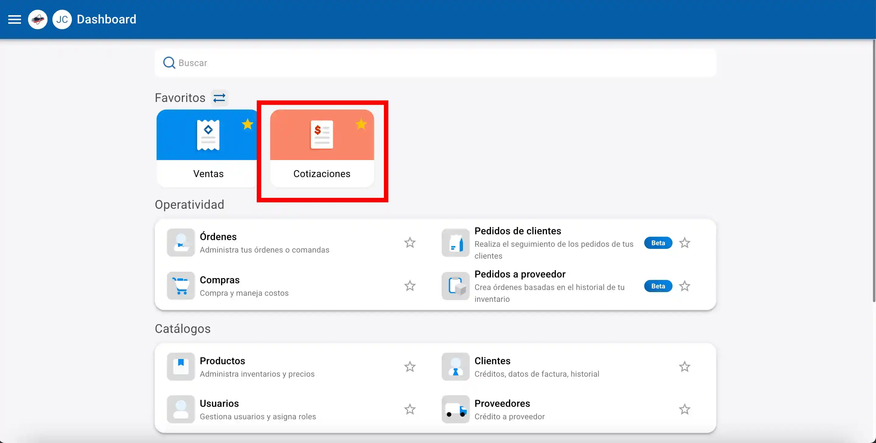 Acceder a un módulo Dashboard