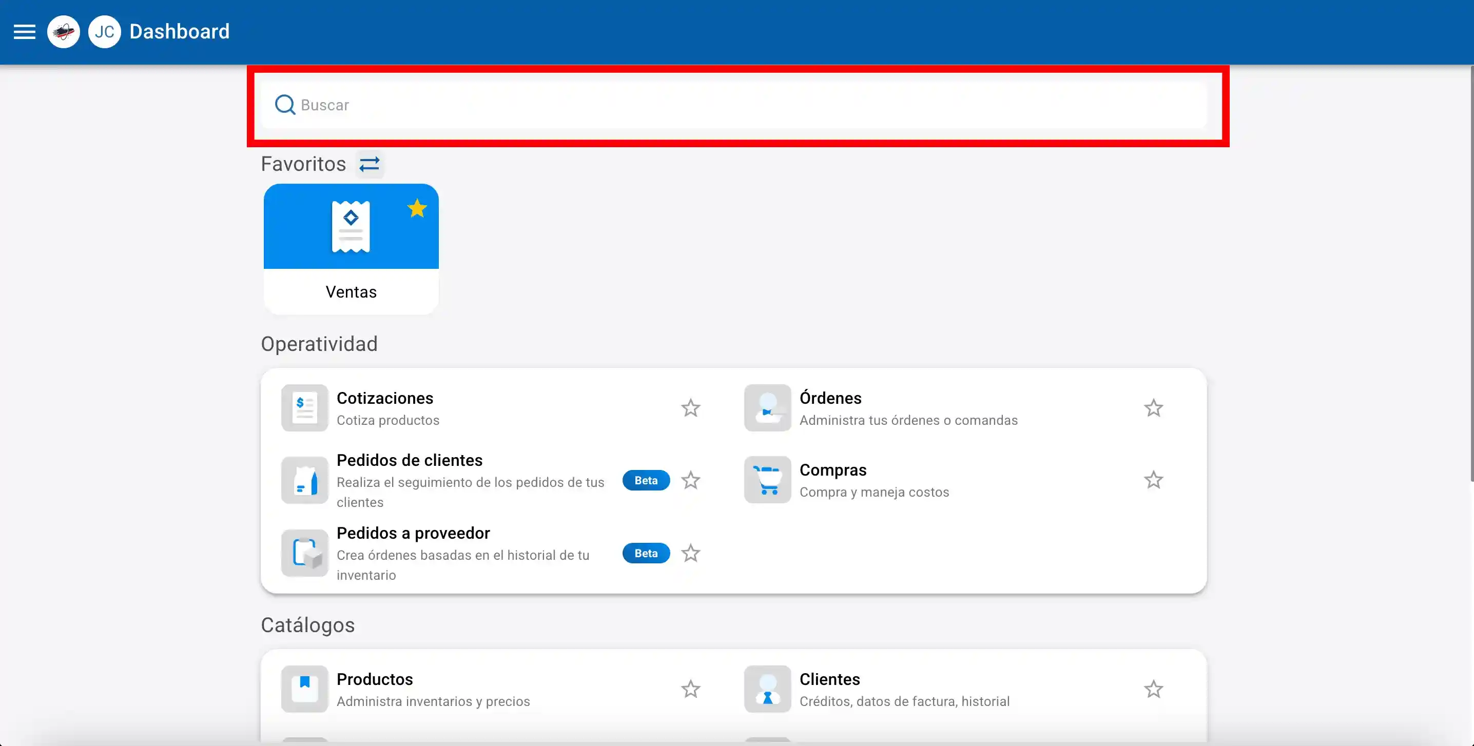 Barra de búsqueda Dashboard