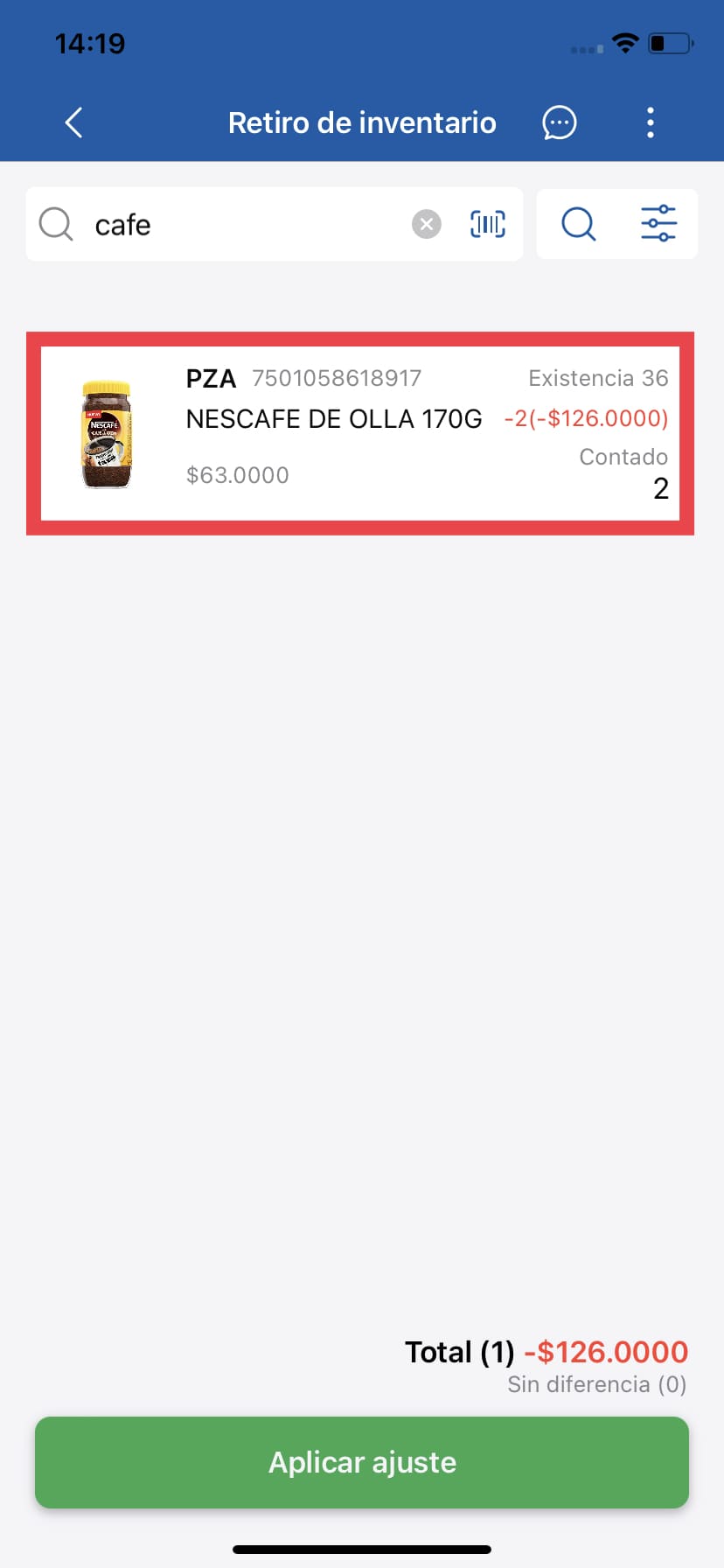 Nuevo ajuste de inventario