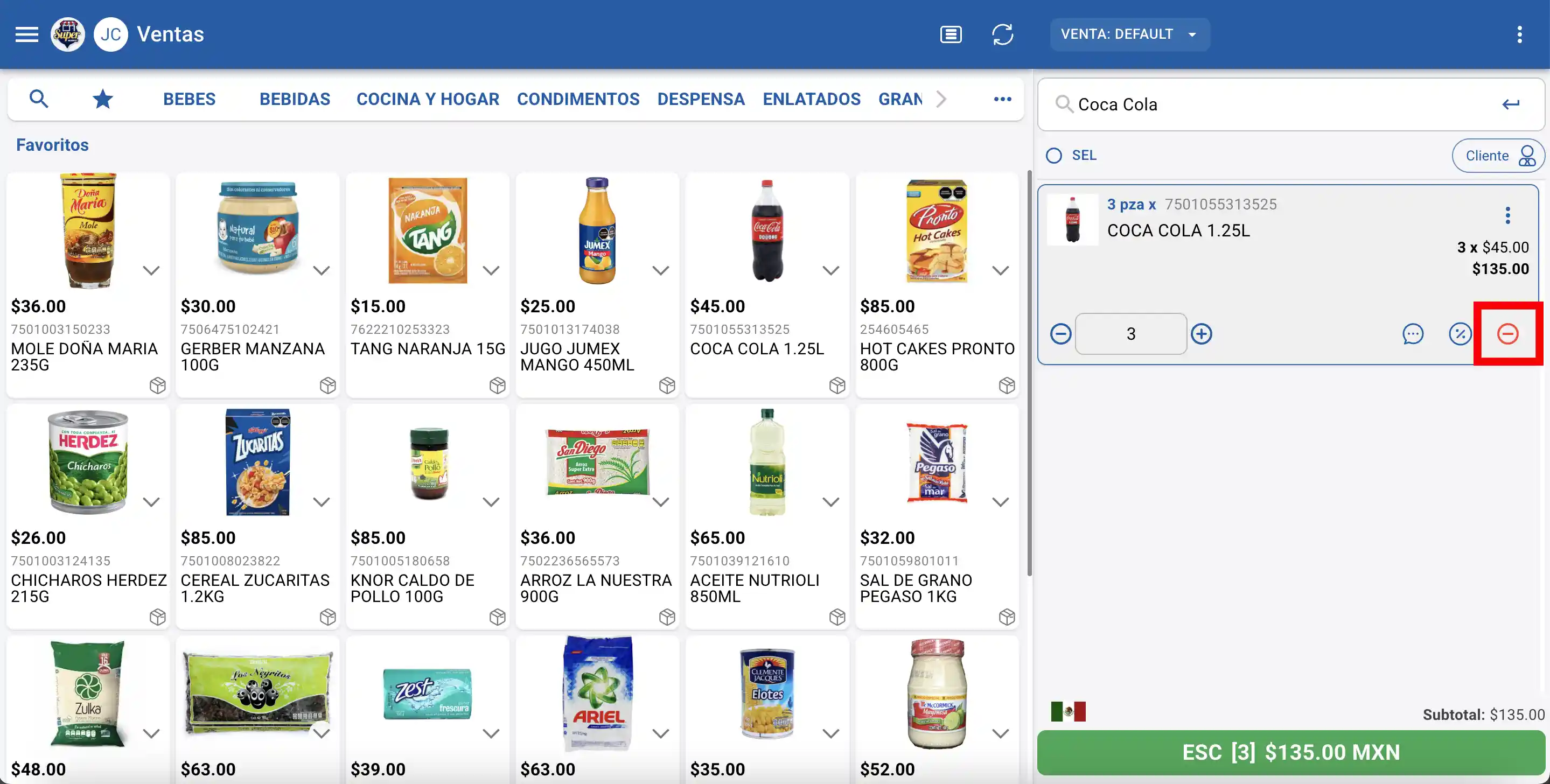 Eliminar producto de venta
